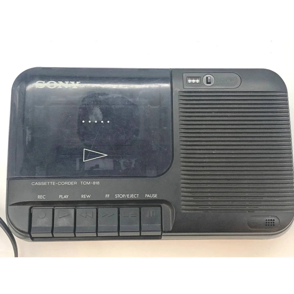 Sony Cassette-Corder TCM-818 Black Portable Desktop Recorder AC Battery Power